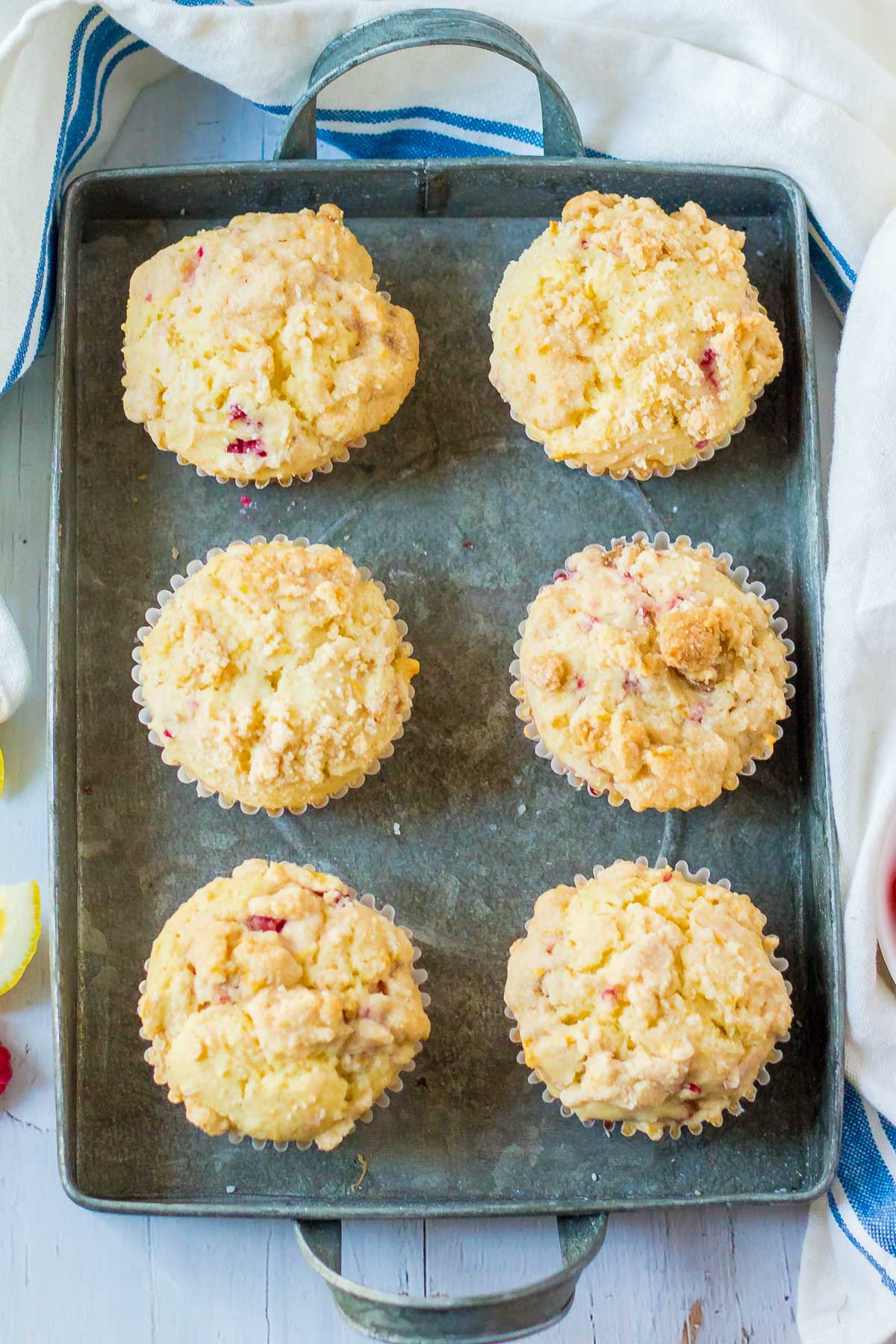 raspberry muffins in metal pan