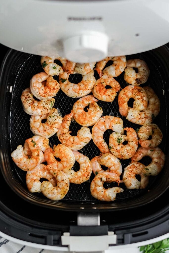 cooked shrimp in an air fryer