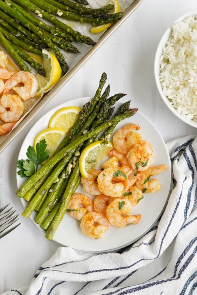 asparagus and shrimp on a plate