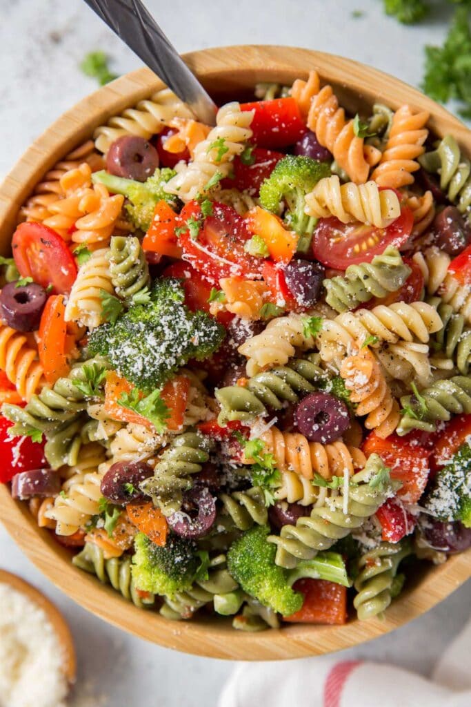 pasta salad with veggies and olives