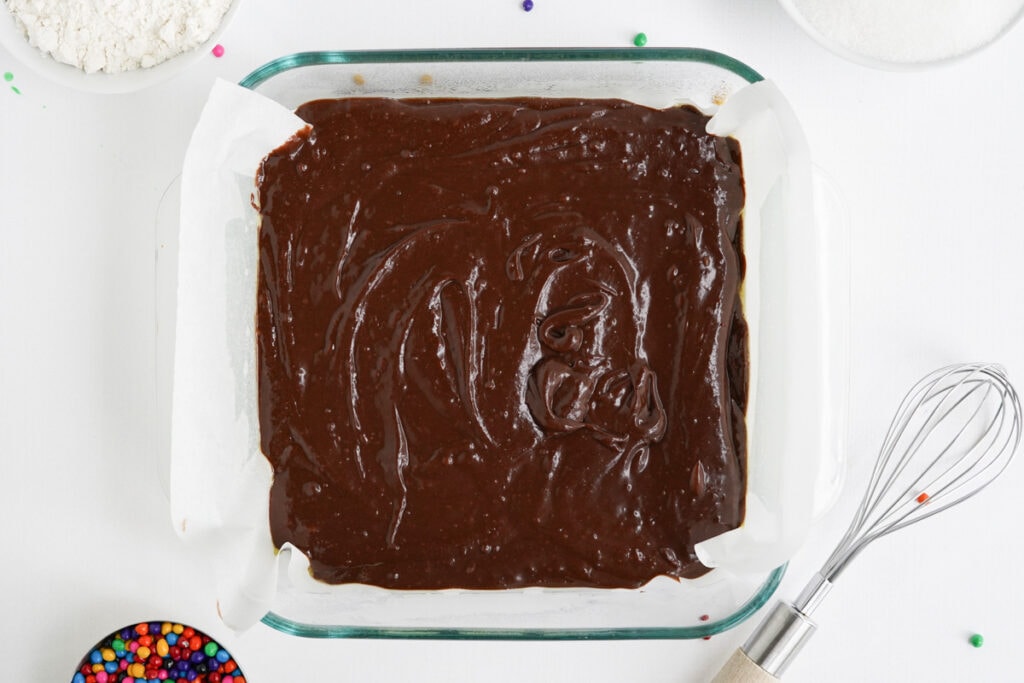 brownie batter in a baking dish