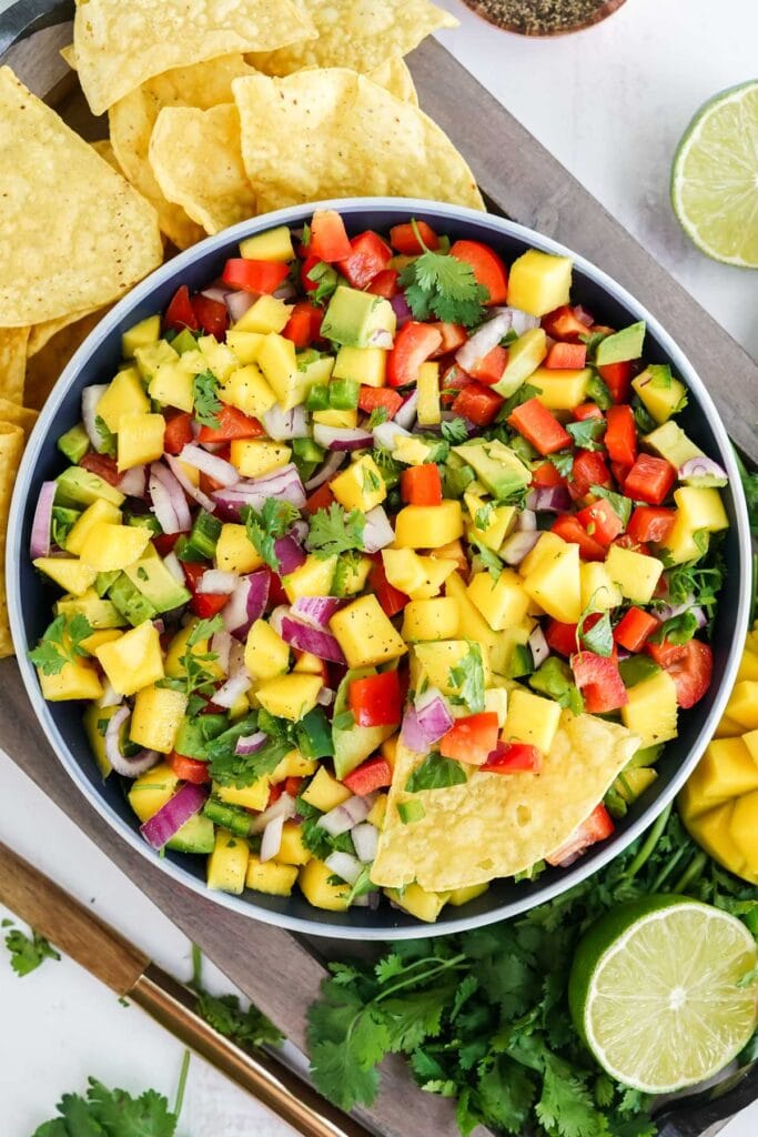 salsa with mangoes, cilantro and tomatoes