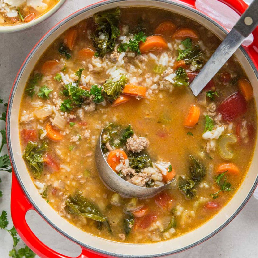 Ground Turkey Soup with Kale and Rice