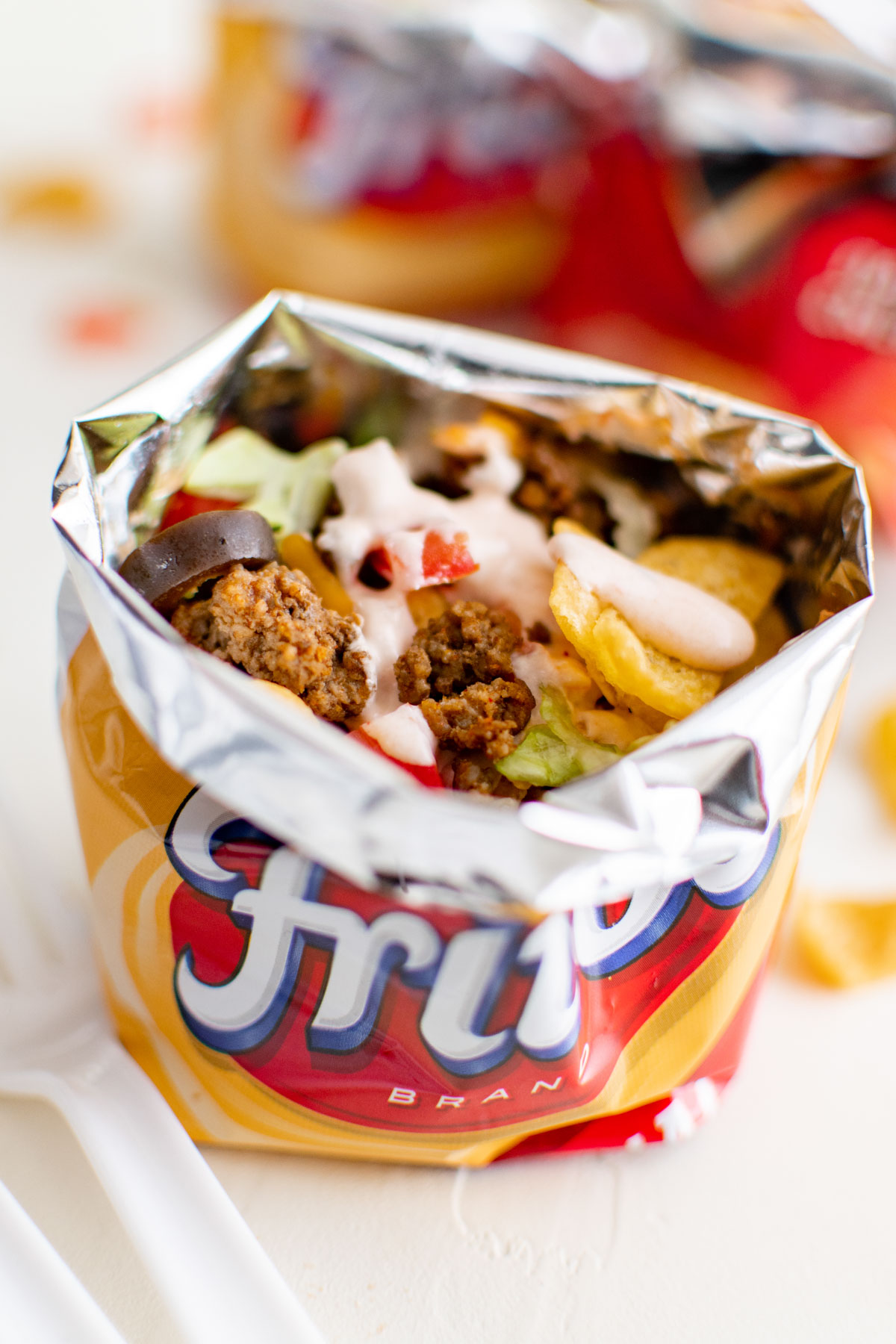 Fritos bag with taco toppings