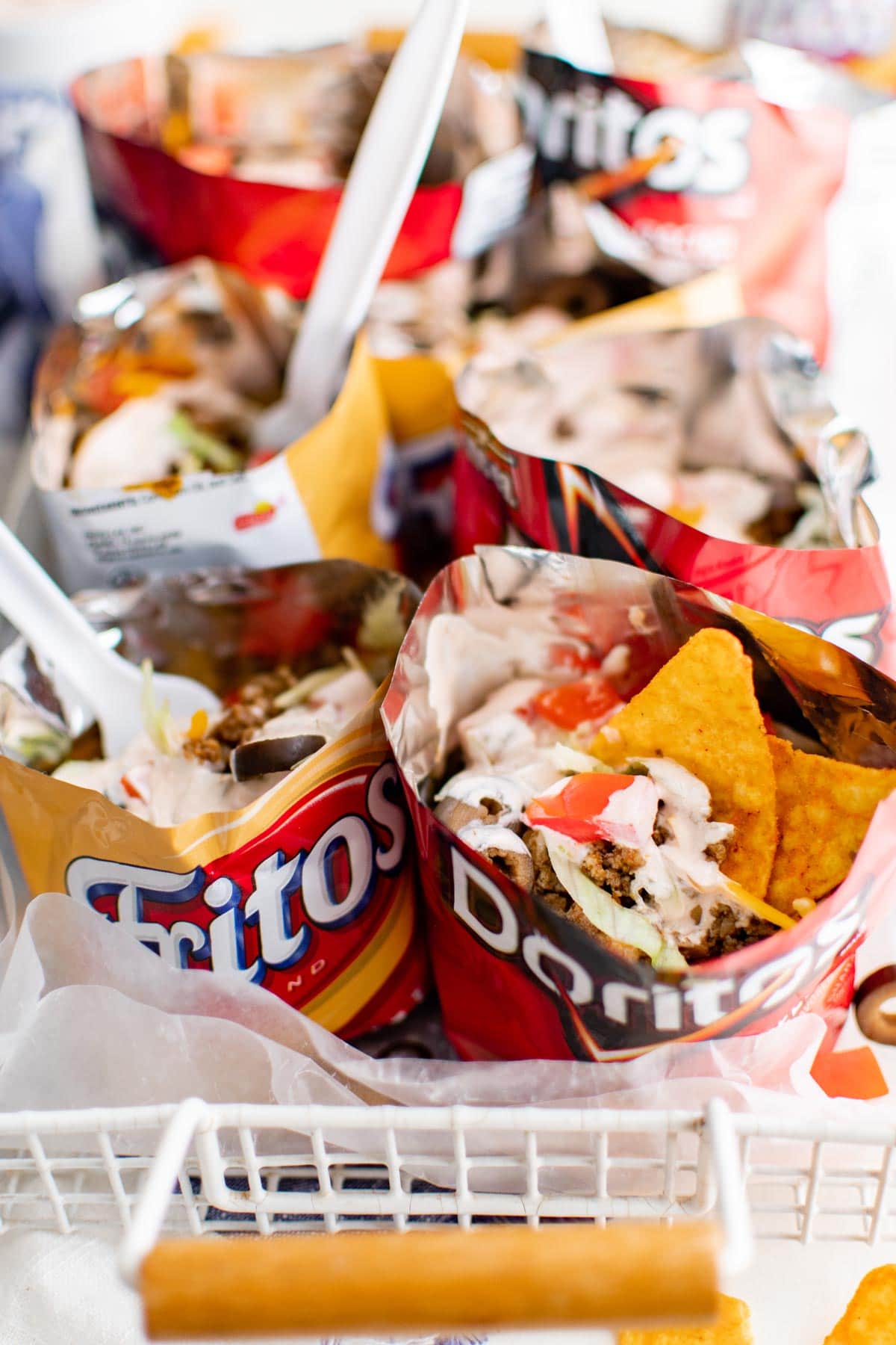 walking tacos in bags of chips in a basket