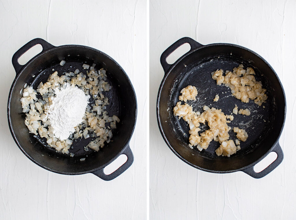 onions and garlic with flour