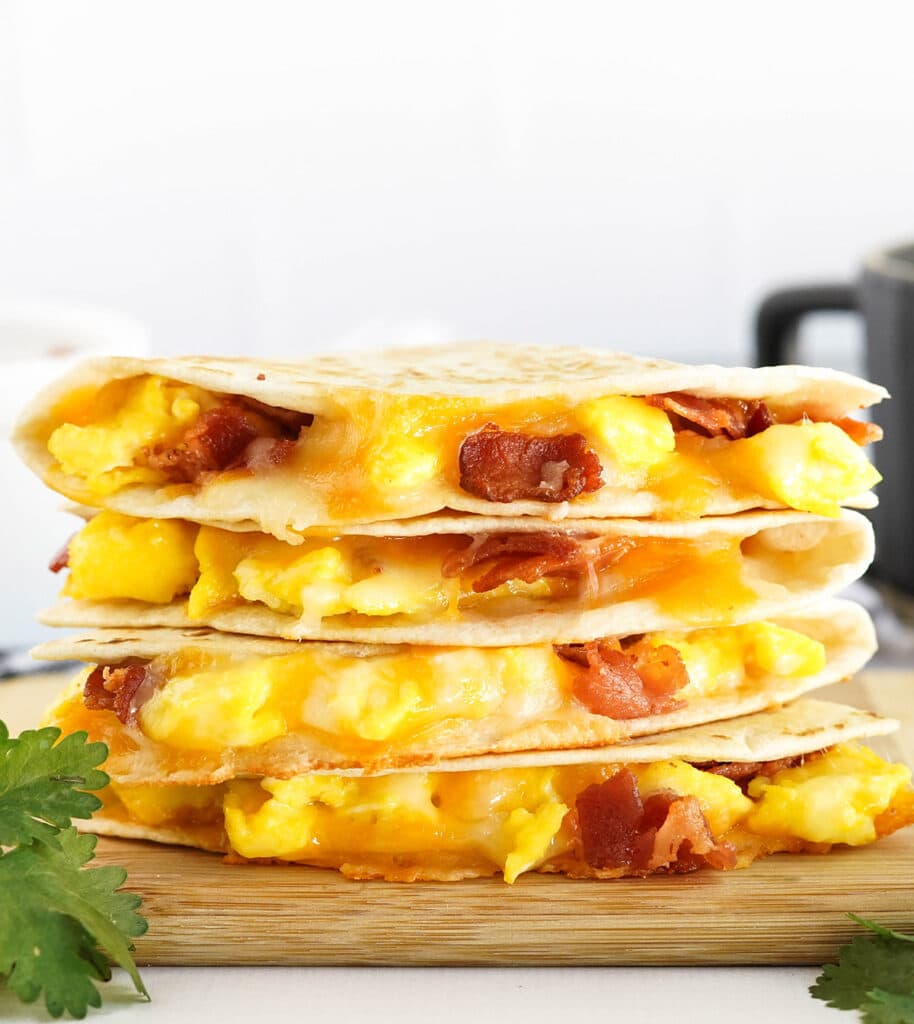 stack of egg and bacon quesadillas