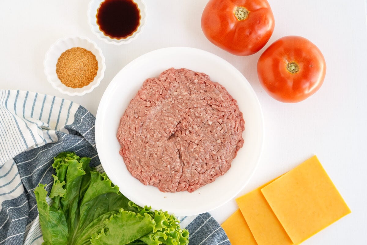 ground beef, tomatoes, cheese, lettuce, seasonings