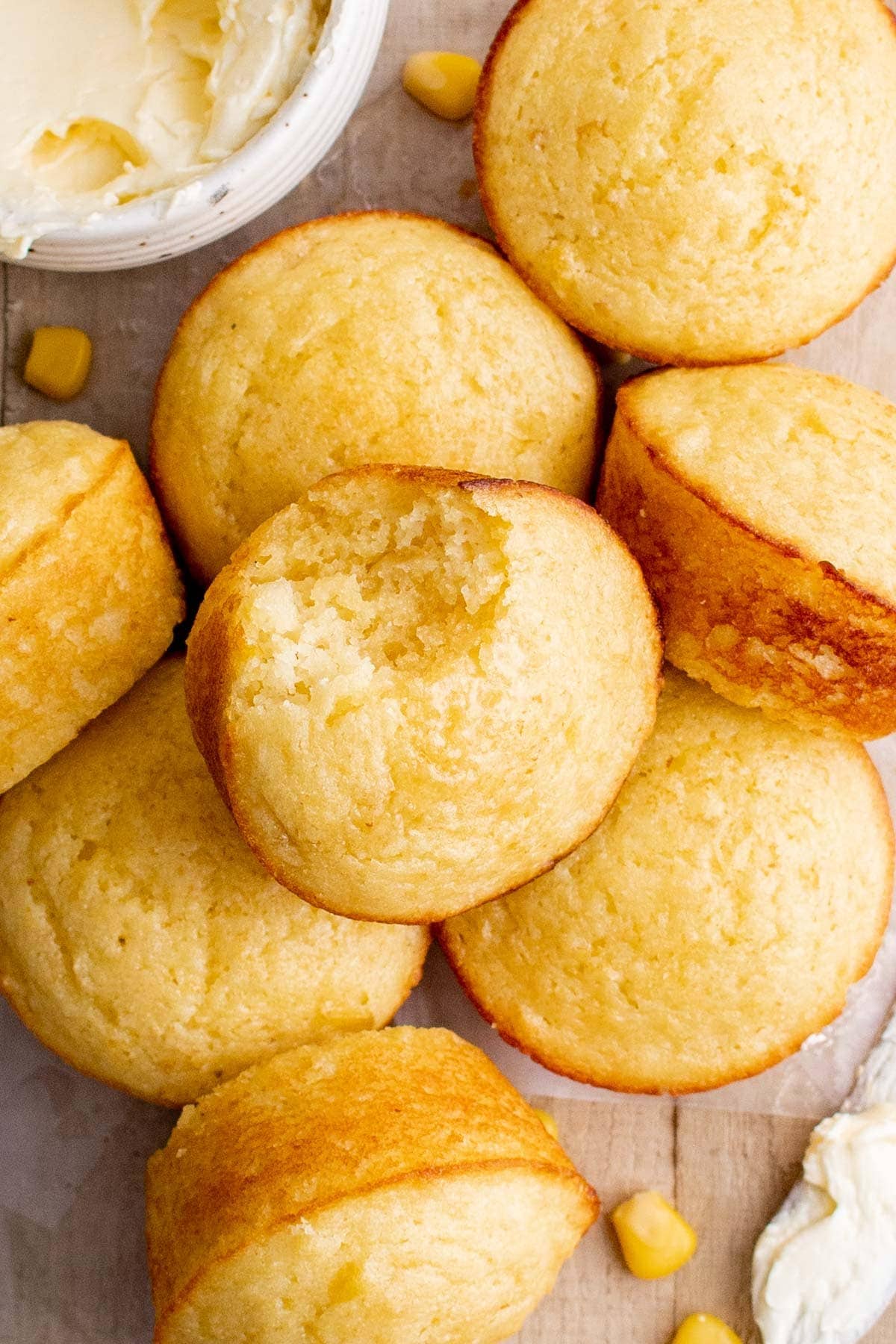 cornbread muffins - one has a bit taken out