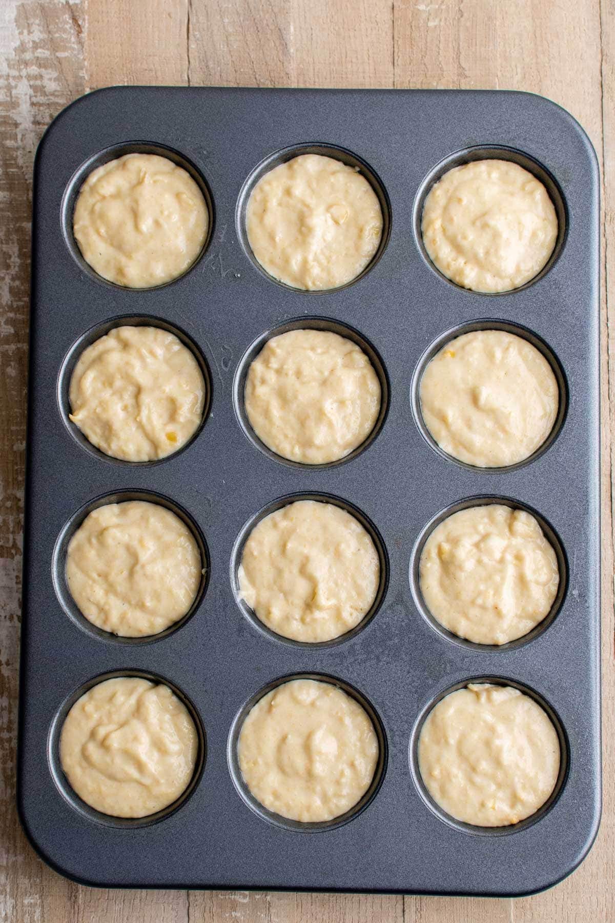 cornbread batter in muffin pan