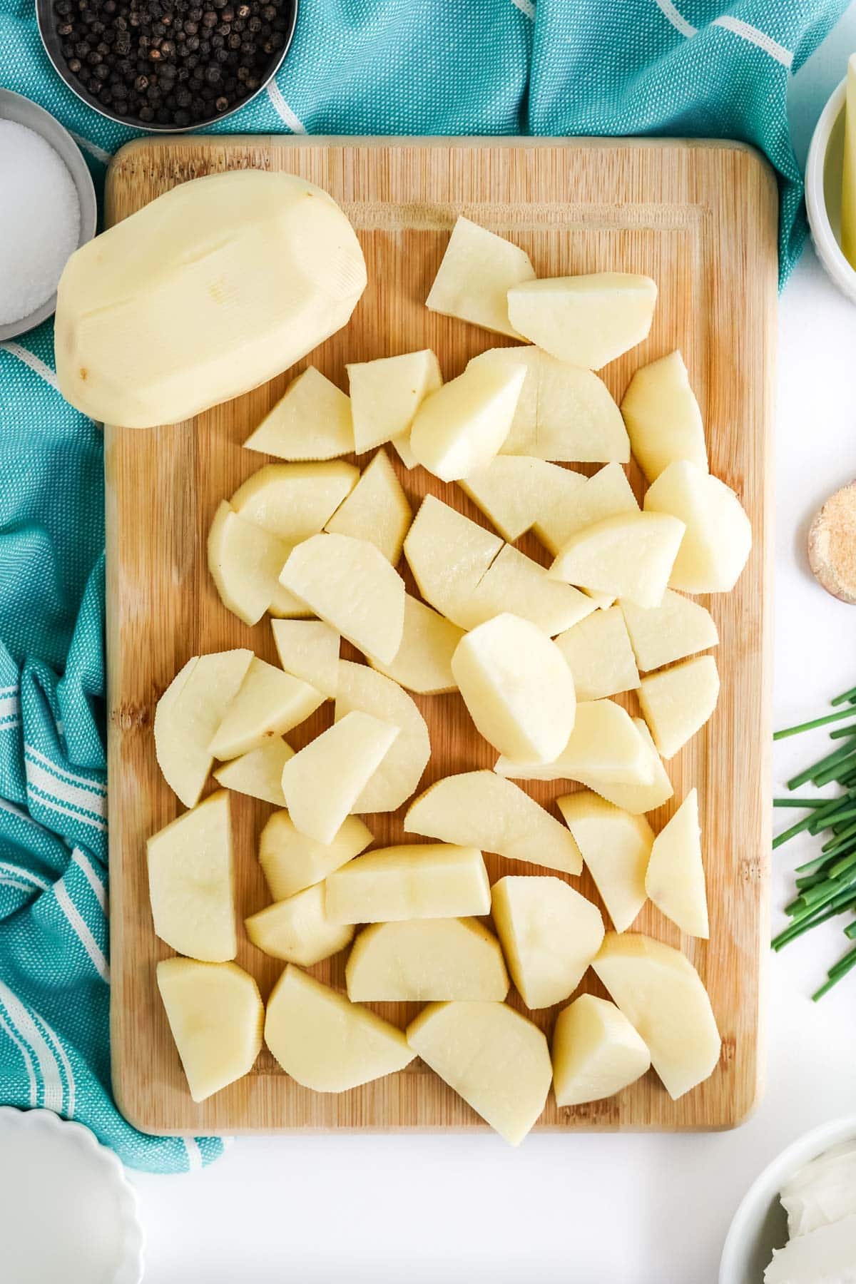 diced potatoes on a cutting board