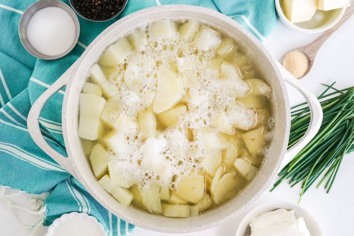 diced potatoes in a pot of boiling water