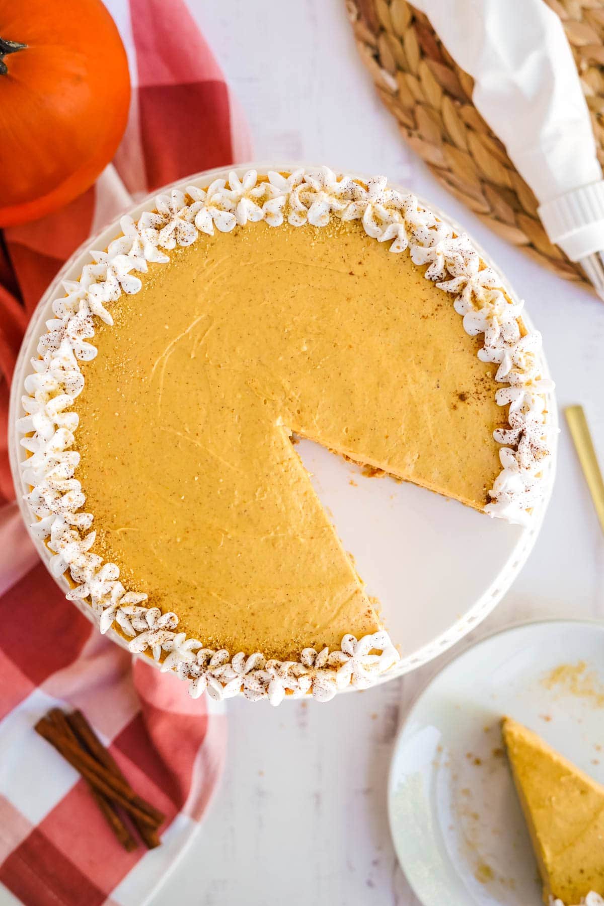 pumpkin cheesecake, with a slice taken out
