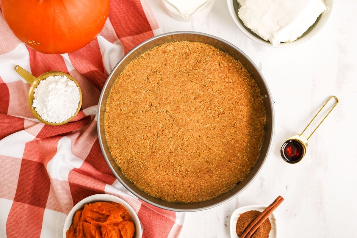 graham cracker crust in a springform pan