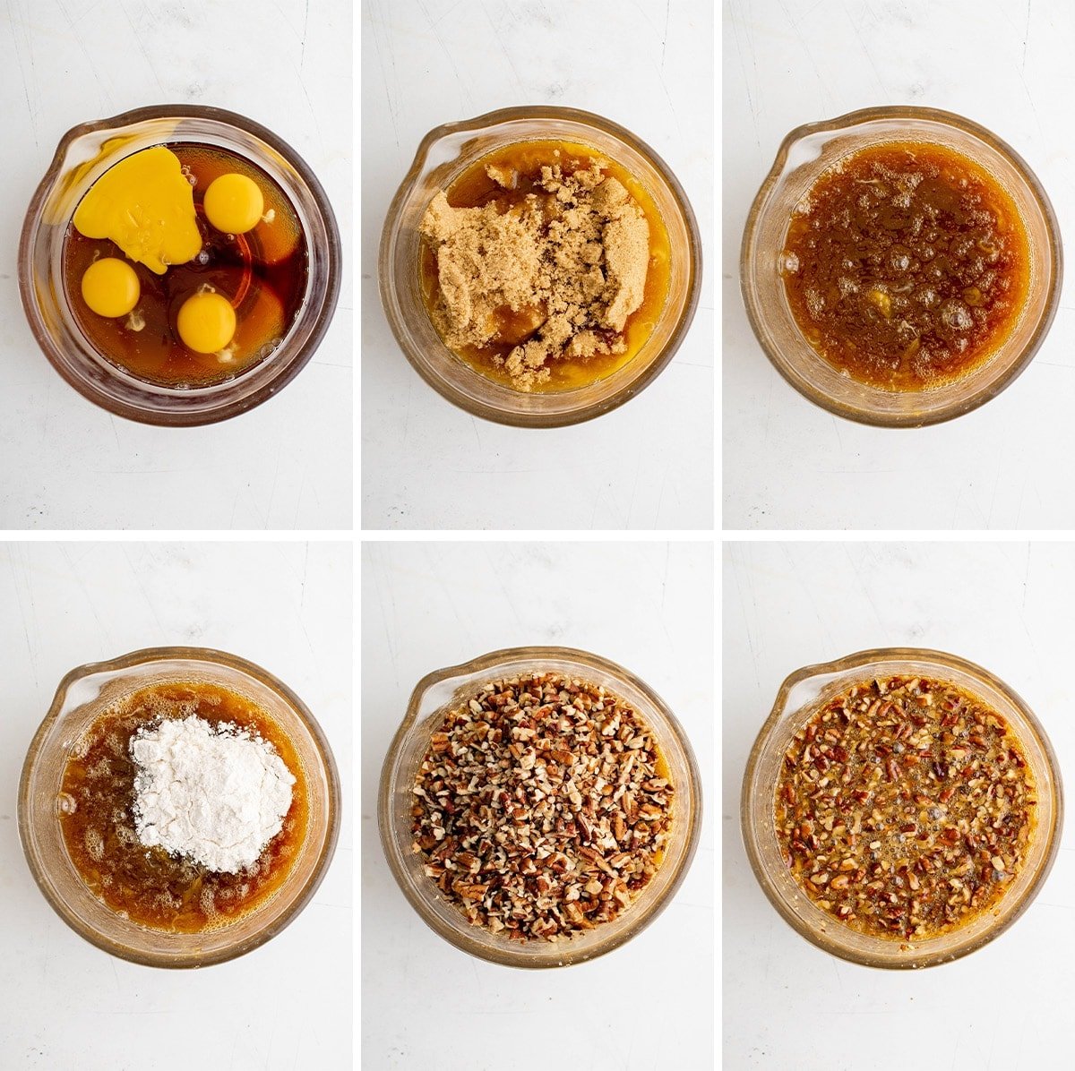 collage of images showing how to make pecan bars filling