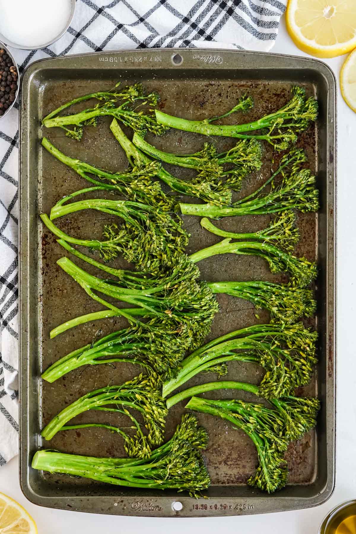 roasted broccolini on a baking sheet