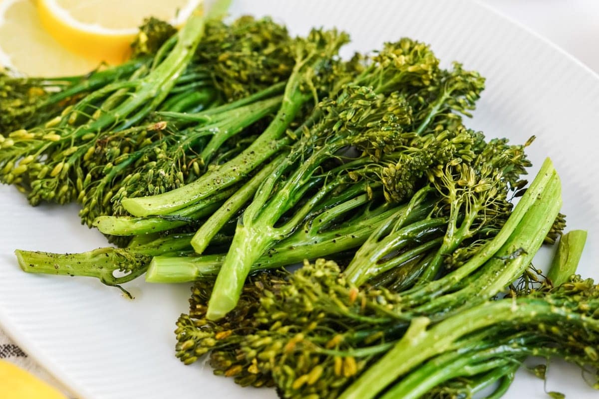 broccolini on a white plate