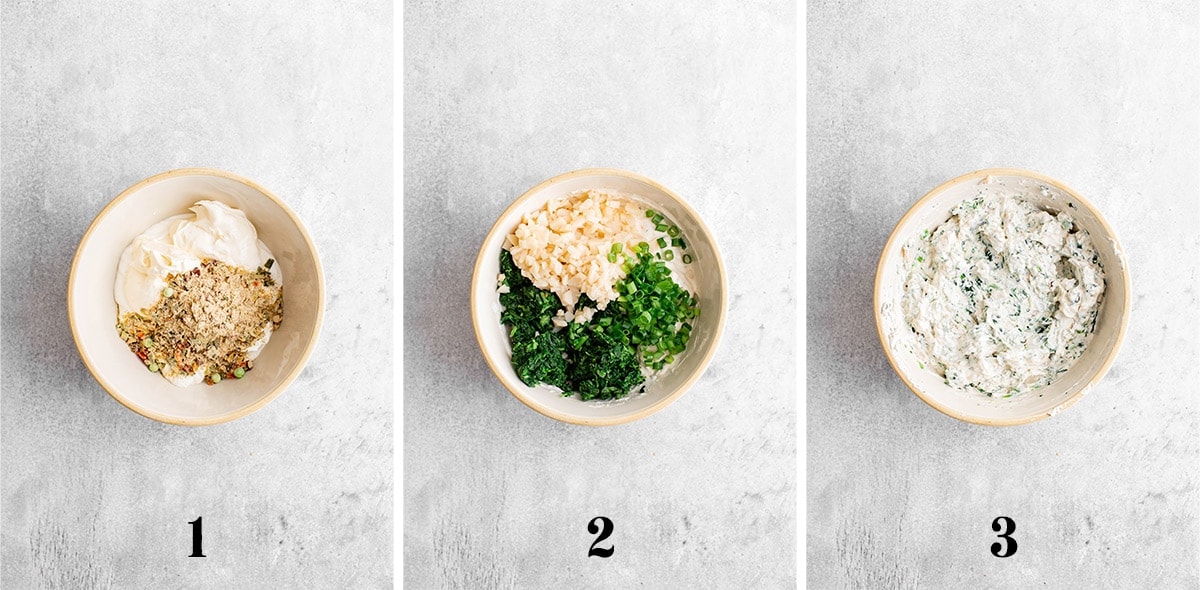 collage of images showing how to make spinach dip
