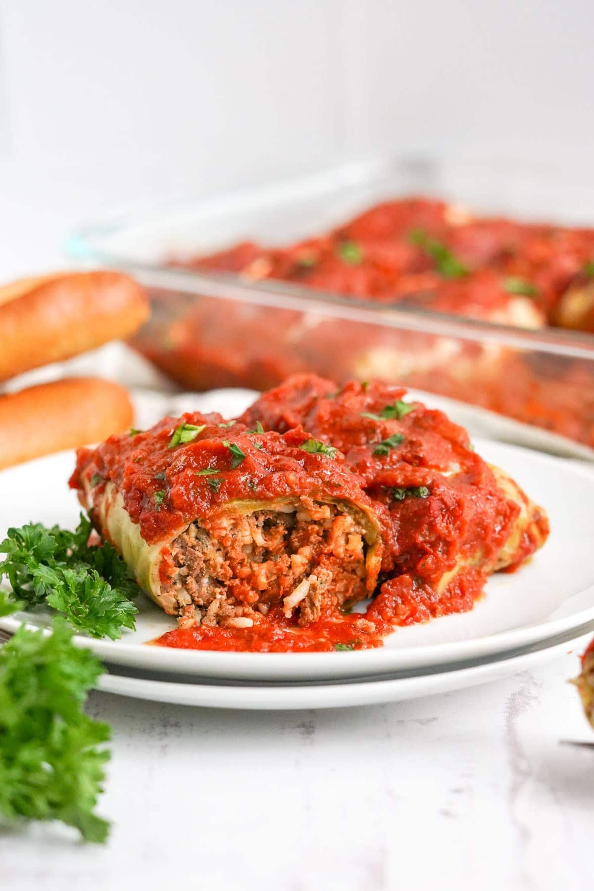 cabbage roll cut open to see the filling inside