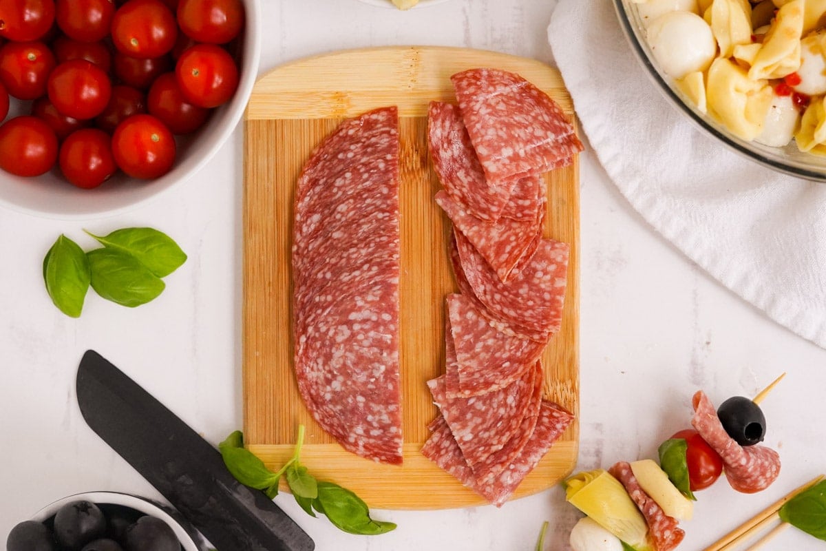 salami on a cutting board