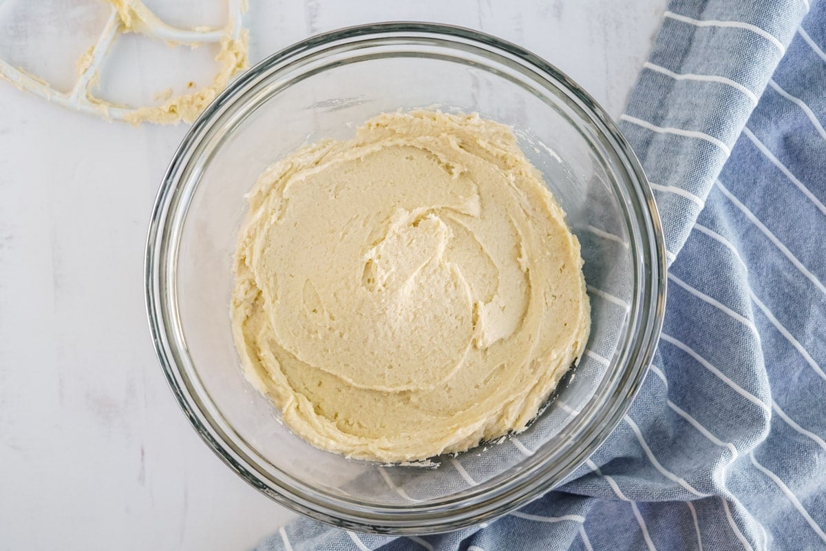 dough in a glass bowl