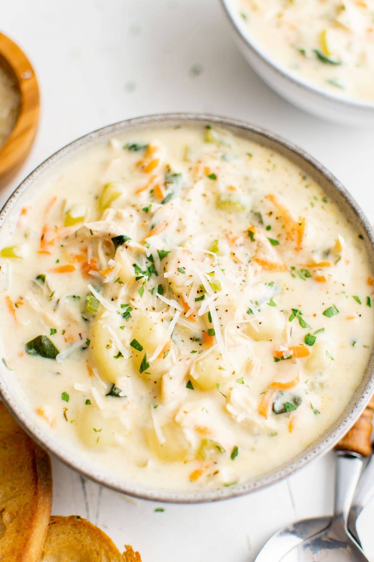 bowl of creamy gnocchi soup with 
