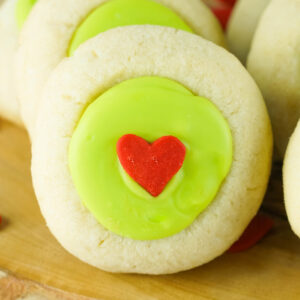 Iced Thumbprint Grinch Cookies