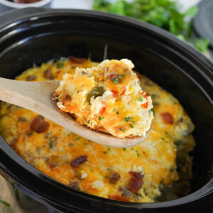 Crockpot Breakfast Casserole (with Sausage and Bacon)