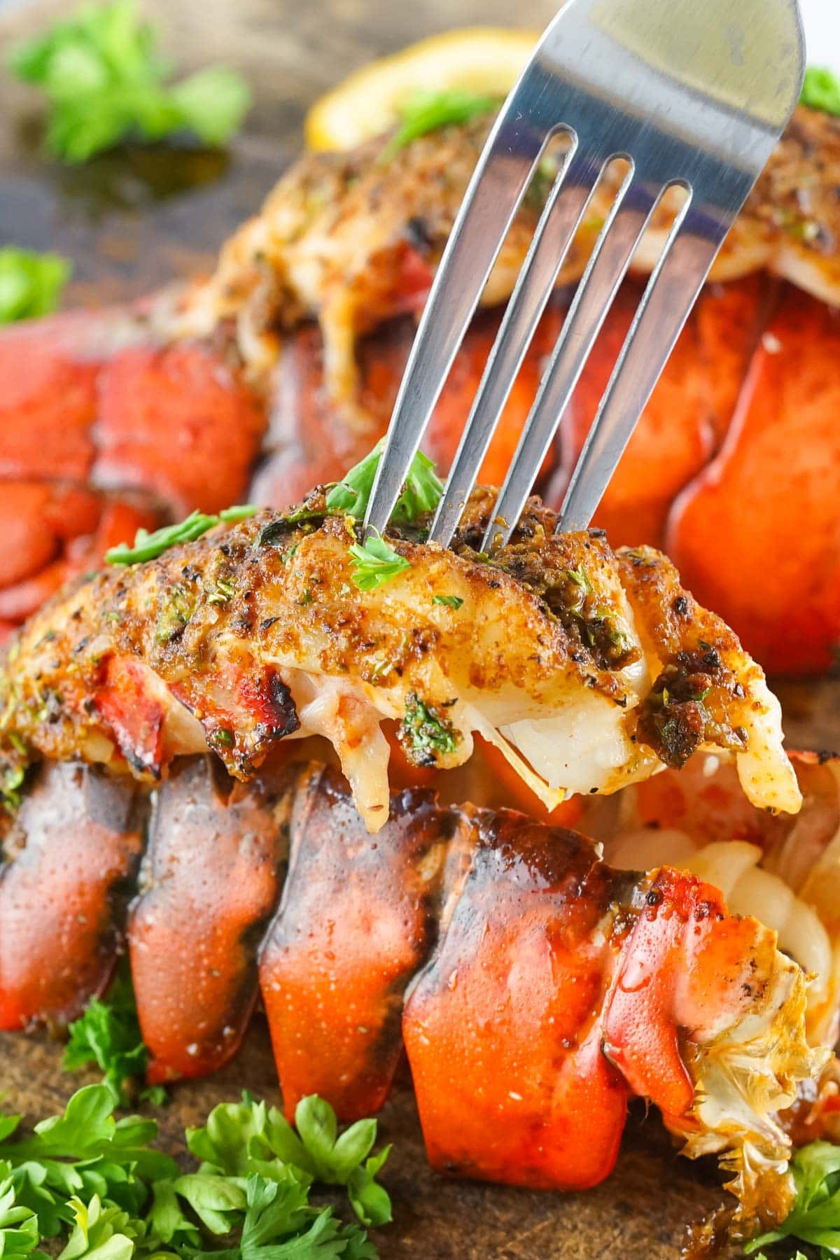 lobster tail meat lifting off of the shell