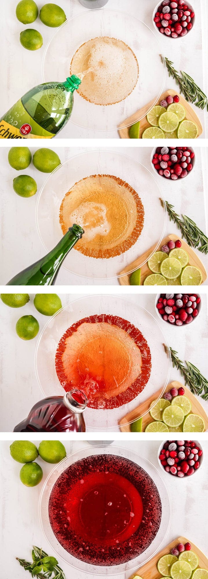 collage showing drinks being added to champagne punch