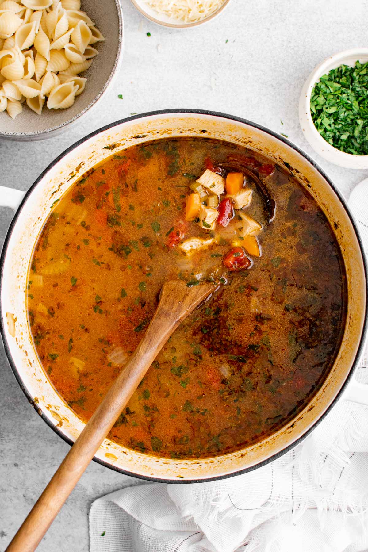 pot of chicken and vegetable soup