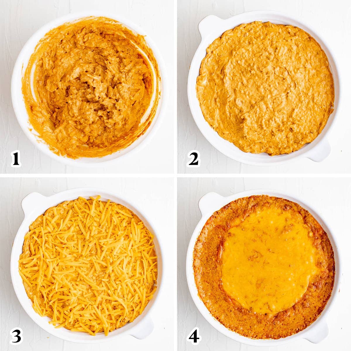 collage of images showing hoe to make chili cheese dip