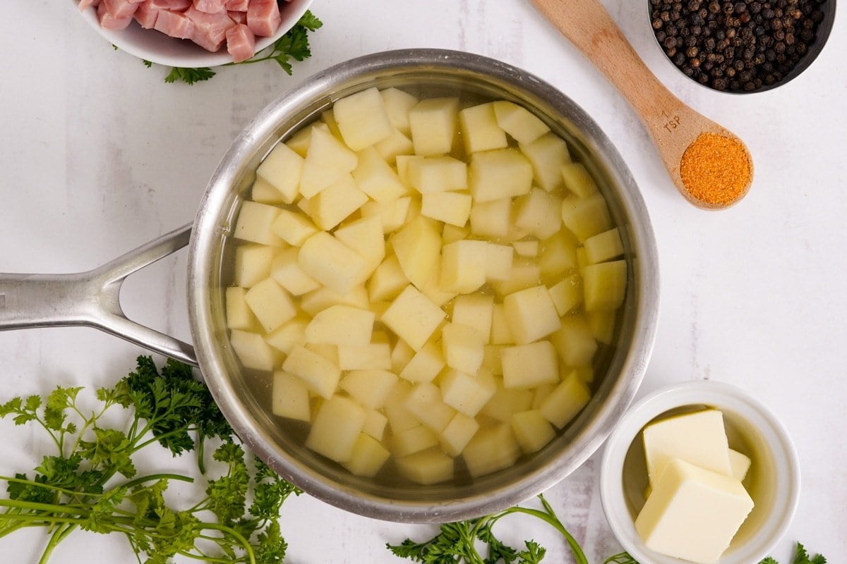 potatoes boiling in a pot