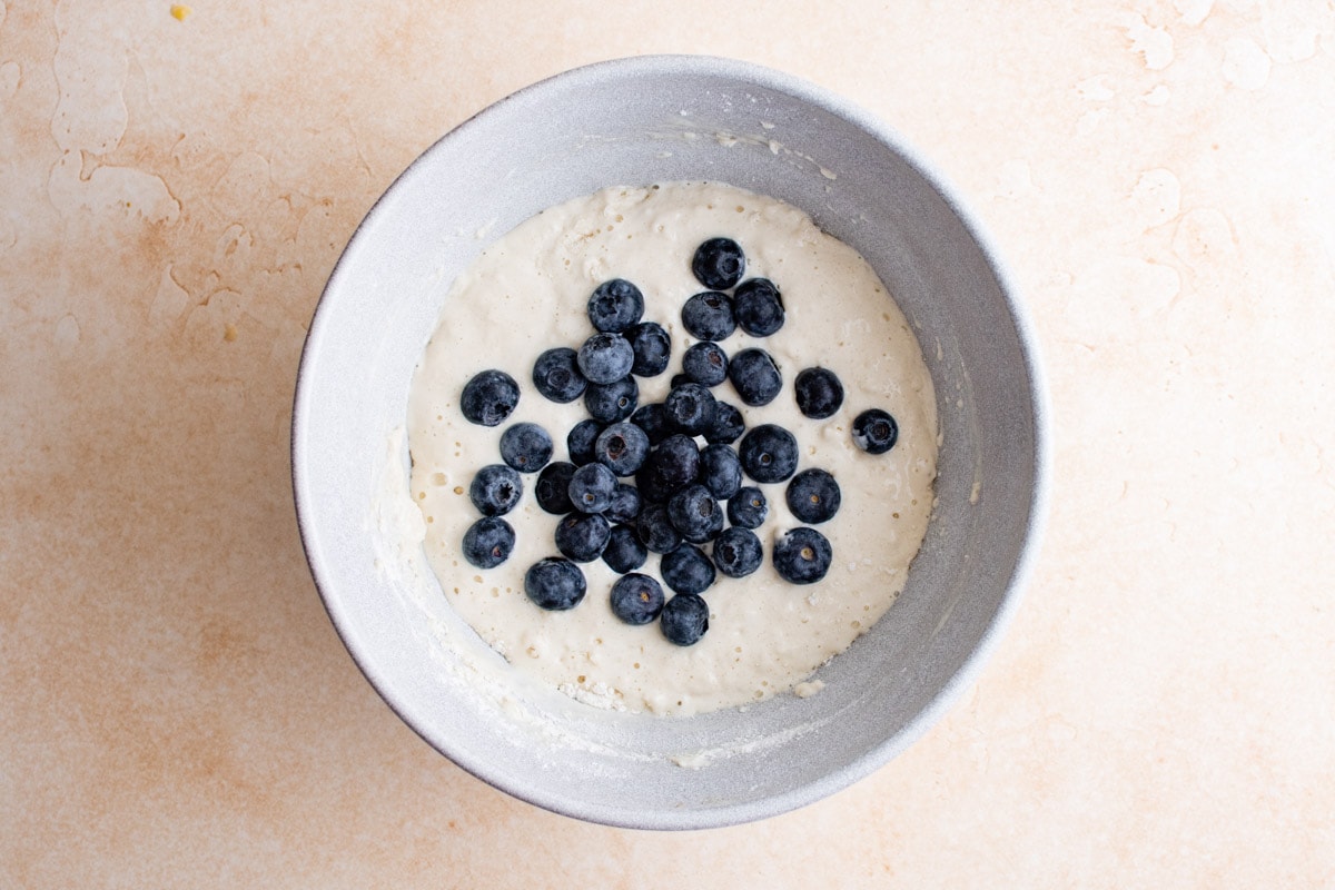 pancake batter with blueberries
