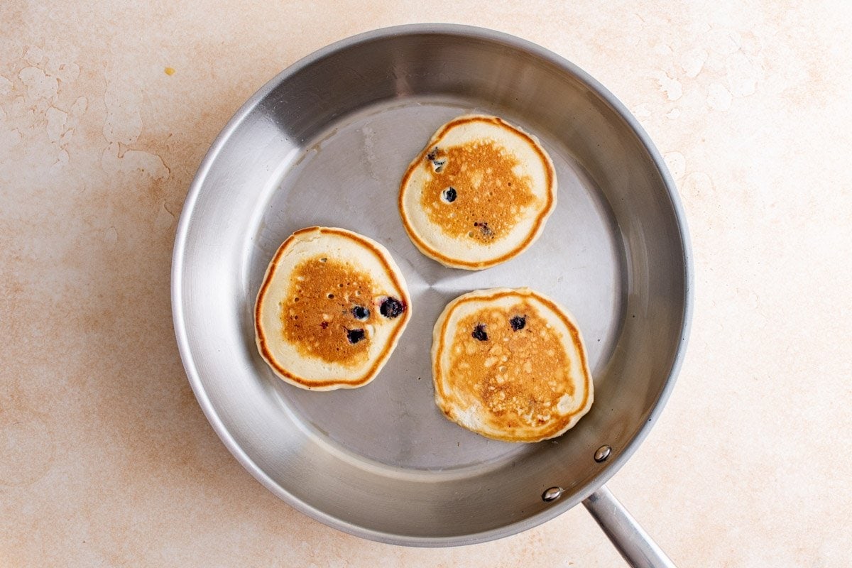 blueberry pancakes in a skillet