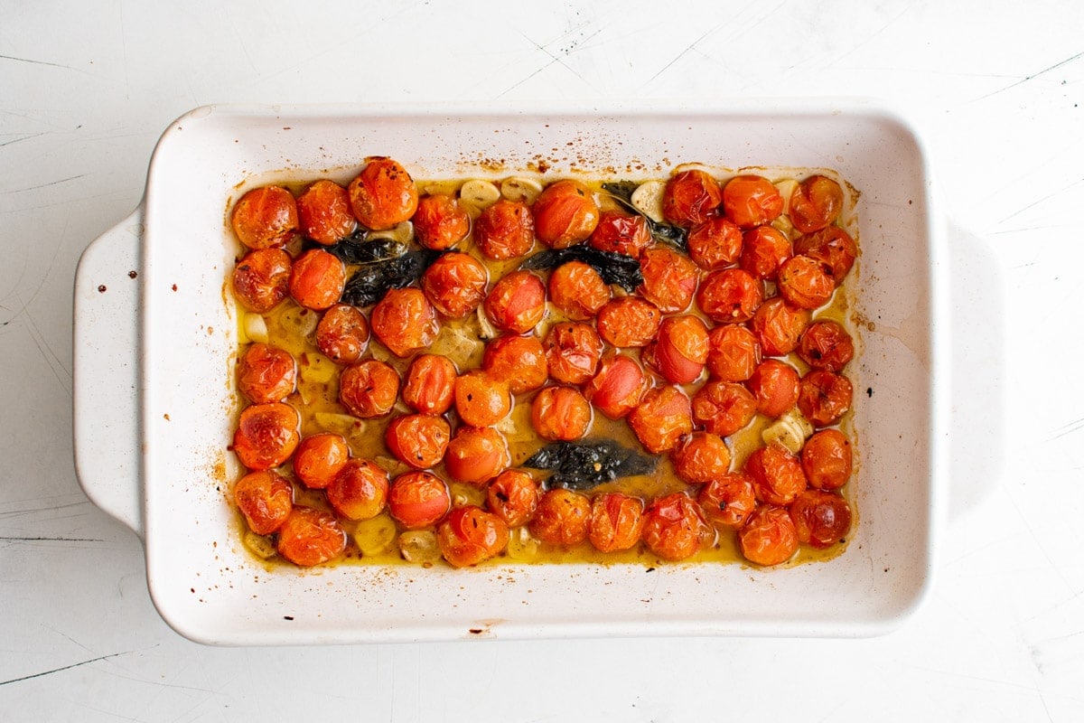 roasted cherry tomatoes with basil and olive oil