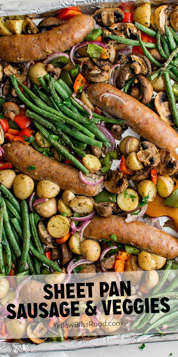 Veggie Sausage Sheet Pan Dinner with Pesto Cream