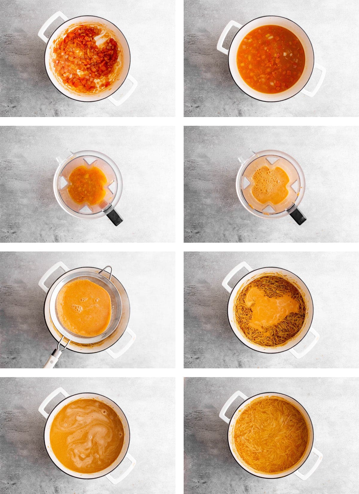 collage of images showing hte steps for making sopa de fideo