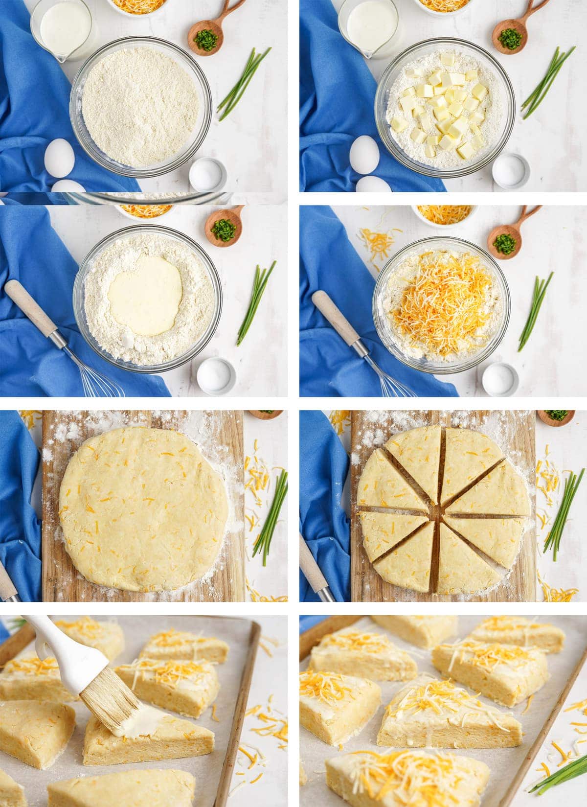 collage of images depicting how to make cheese scones