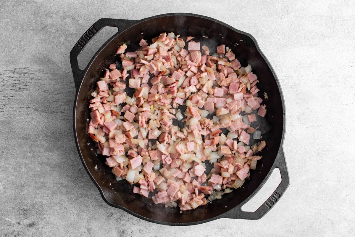 cooked ham in a large skillet