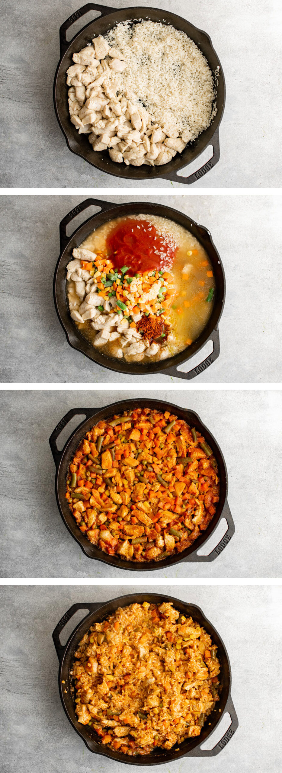 collage of images for mexican chicken and rice
