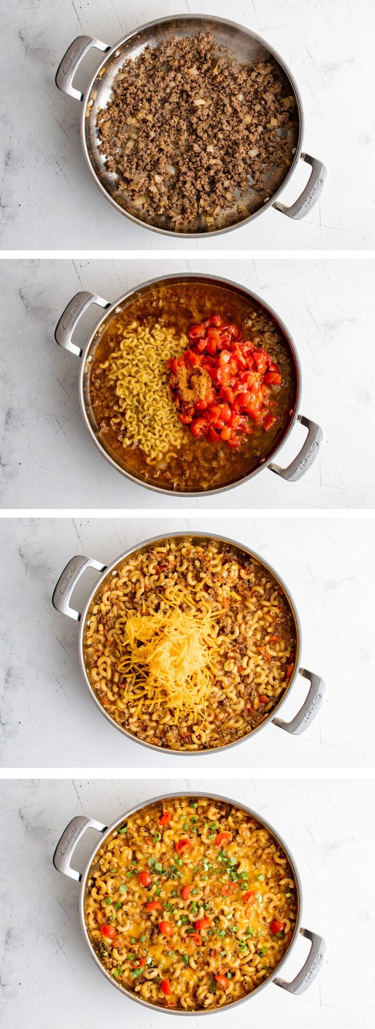 collage of images showing how to make taco pasta