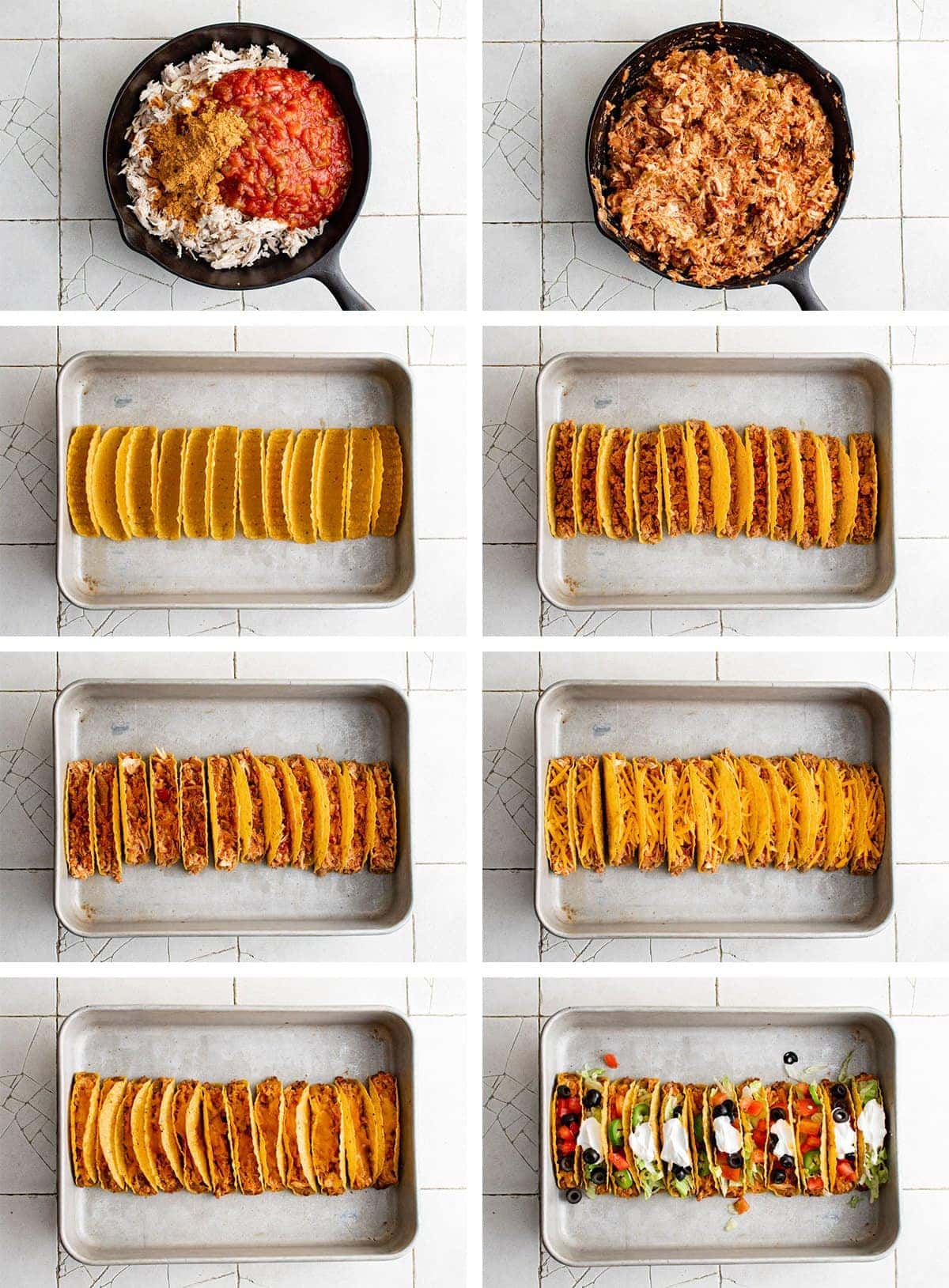 collage of images showing how to make chicken tacos