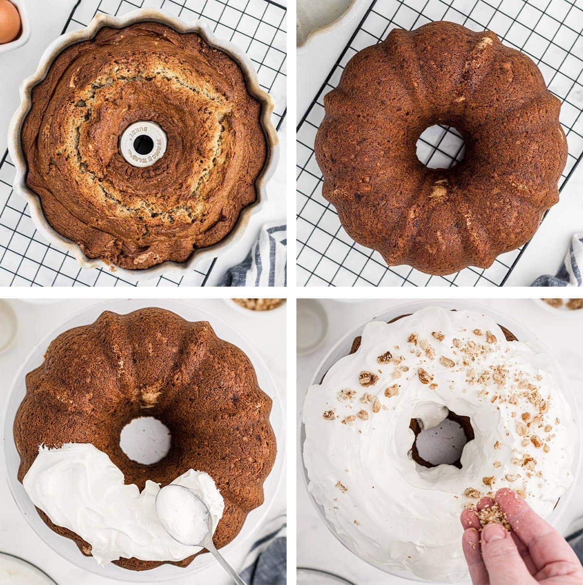 collage of images showing how to frosting a bundt cake