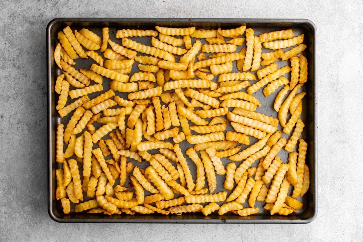 baked fries on a baking sheet