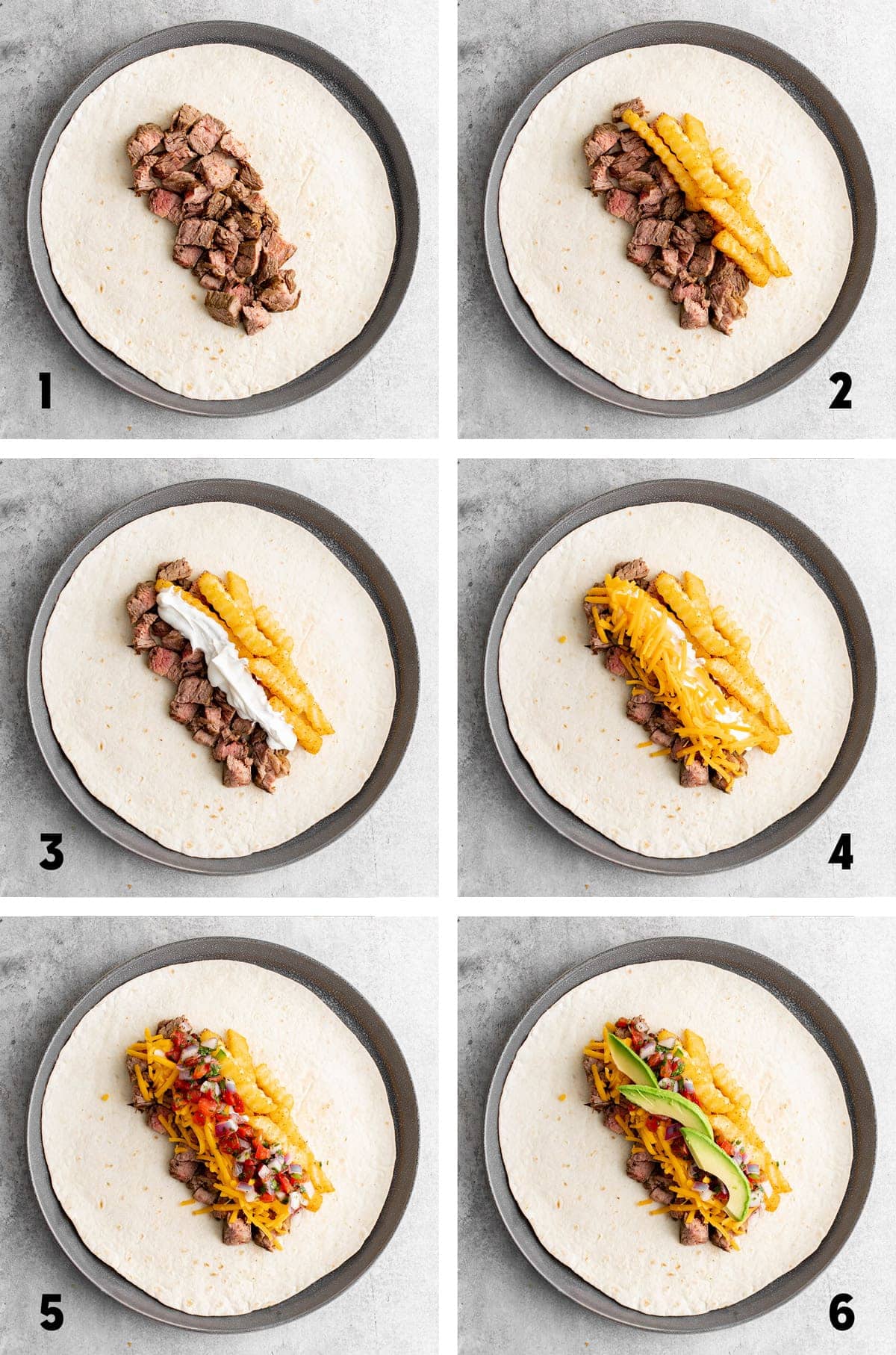 collage of images showing how to make a california burrito