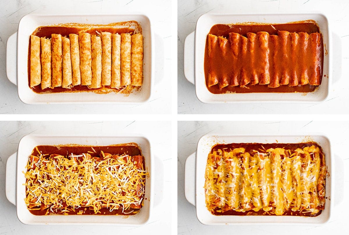 collage of images showing how to assemble enchiladas