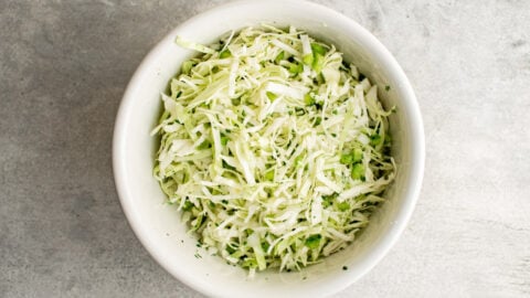 cabbage, onions and celery in a bowl