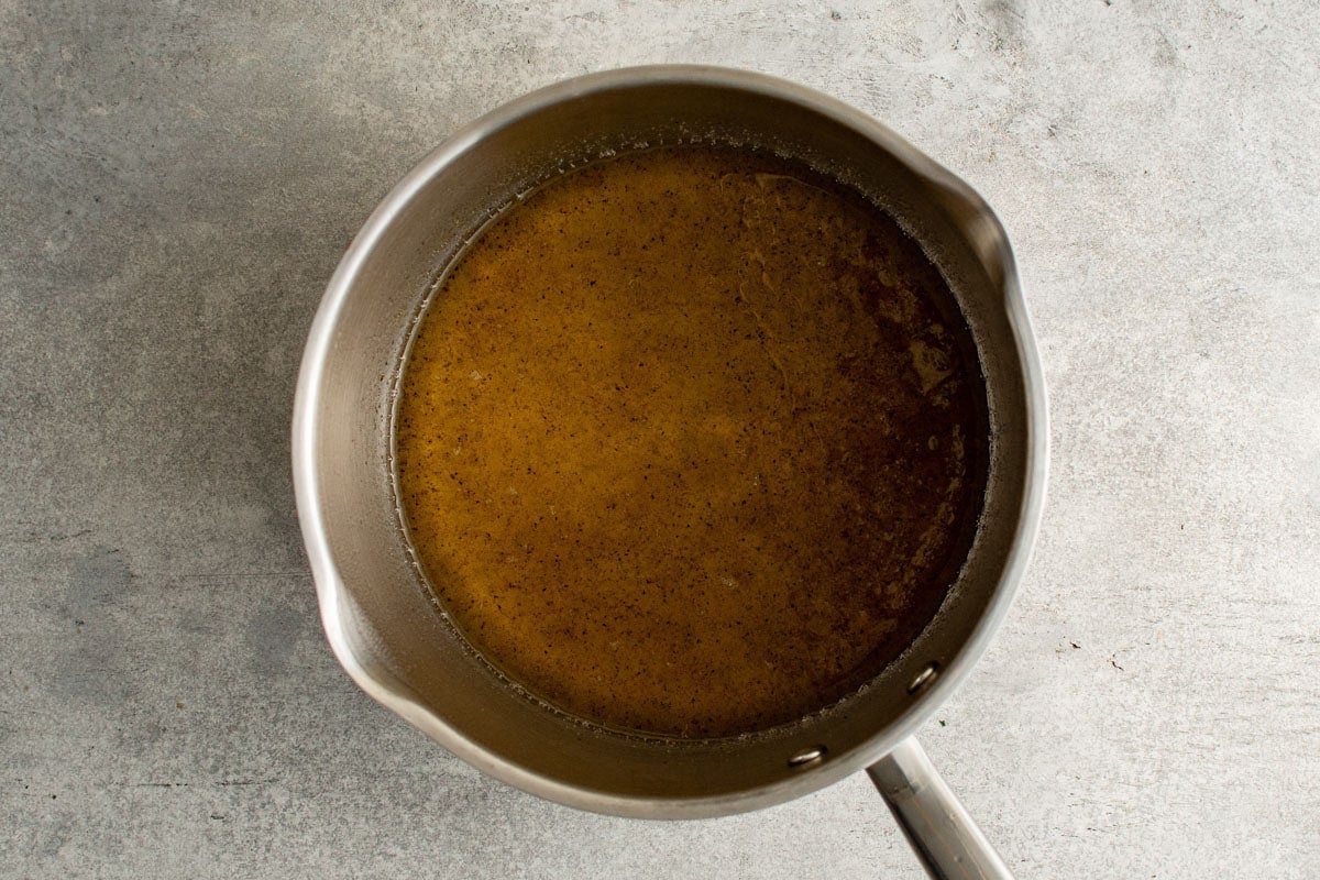 cabbage salad dressing in a saucepan