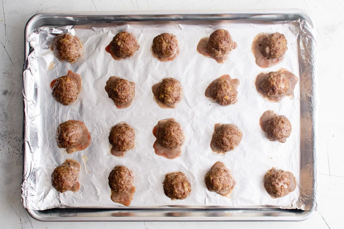 cooked meatballs on a tray